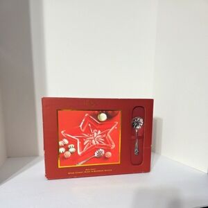 Lenox Holiday Star Candy Dish w/ Bonbon Spoon Glass Serving Dish Bowl